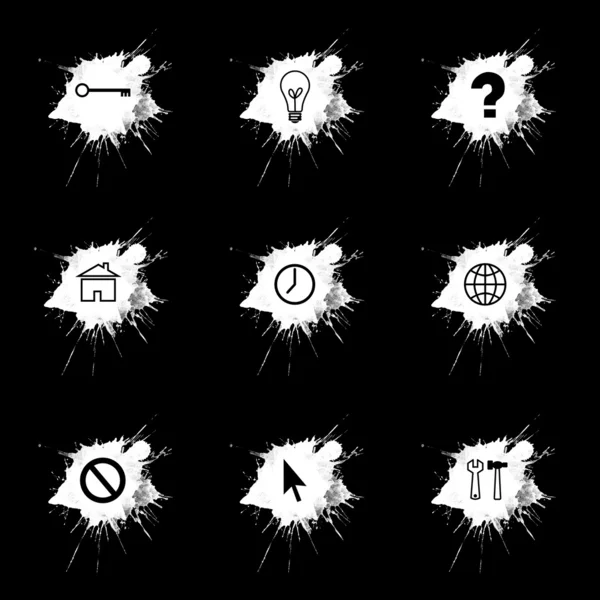 Ink splatter, internet icons set on black background — Stock Photo, Image