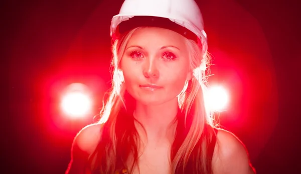 Fashionable young architect woman, glowing lights — Stock Photo, Image