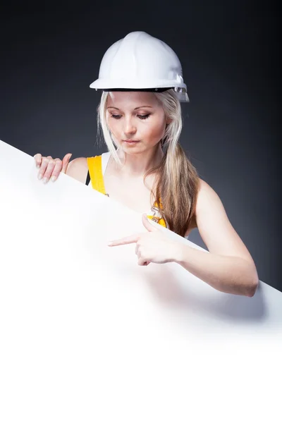 Young architect woman, empty frame — Stock Photo, Image