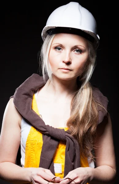 Young builder woman, construction worker — Stock Photo, Image