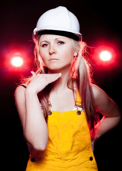 Dissatisfied young architect woman construction worker — Stock Photo, Image