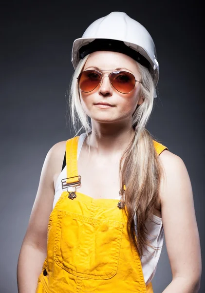 Fashionable young architect woman, construction worker — Stock Photo, Image