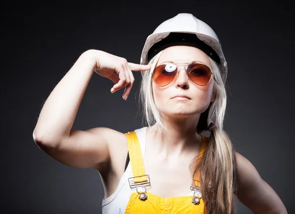 Fashionable young architect woman, construction worker — Stock Photo, Image