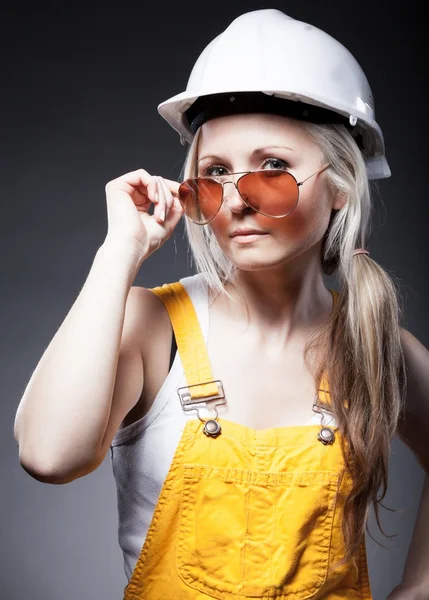 Fashionable young architect woman, construction worker — Stock Photo, Image