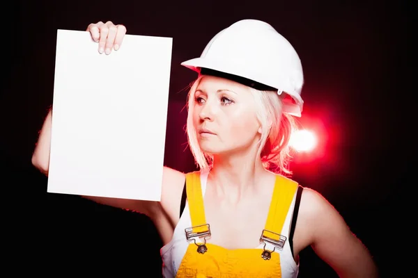 Young architect woman construction worker, empty frame — Stock Photo, Image