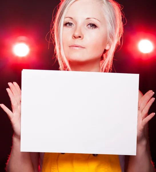 Young architect woman construction worker, empty poster — Stockfoto