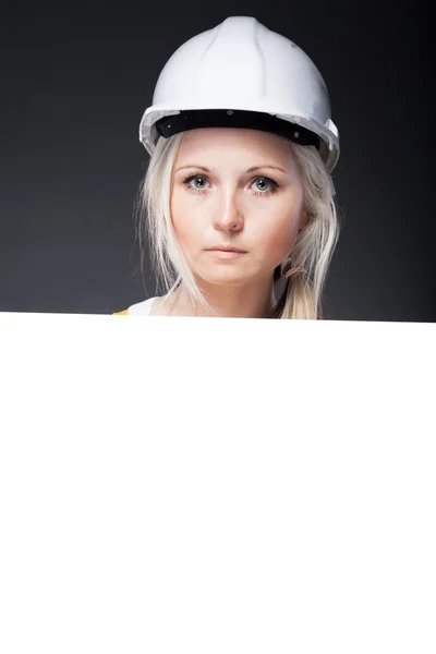 Young architect woman, empty banner — Stock Photo, Image