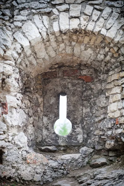 Medieval stone castle ruins cannon window — Stock Photo, Image