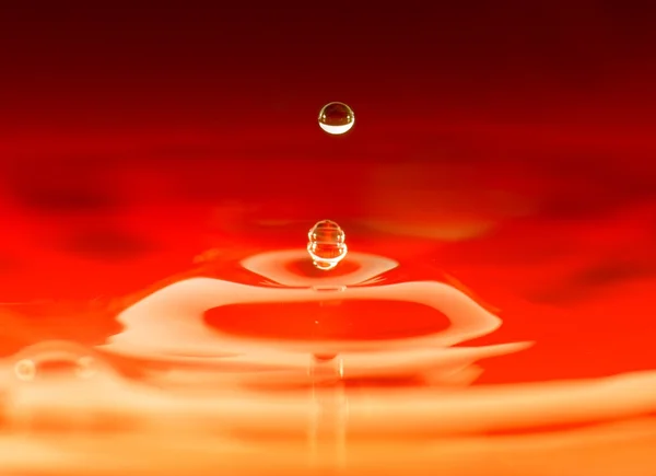 Wassertropfen Makro-Nahaufnahme, roter Hintergrund — Stockfoto