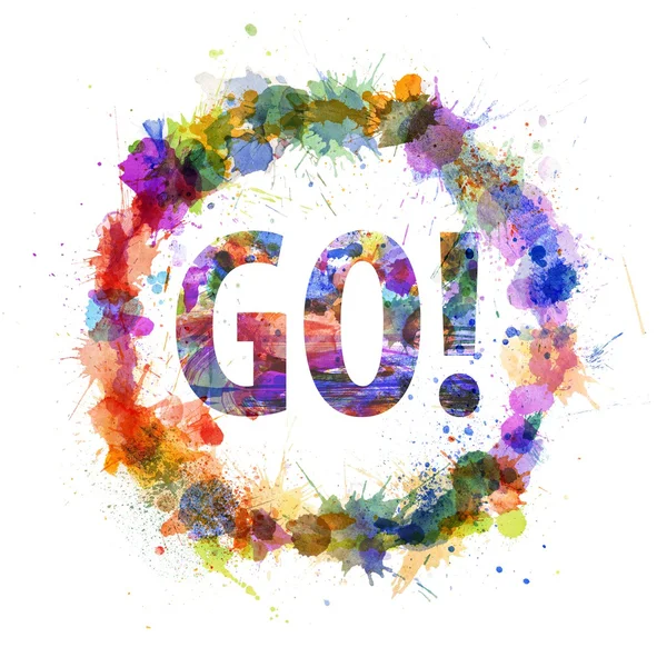 Go concept, watercolor splashes as a sign — Stock Photo, Image