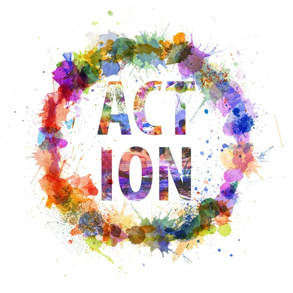 Action concept, watercolor splashes as a sign — Stock Photo, Image