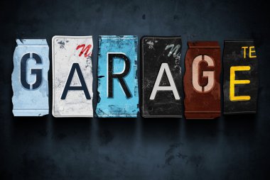 eski model araba plakaları, kavram işareti garaj kelime
