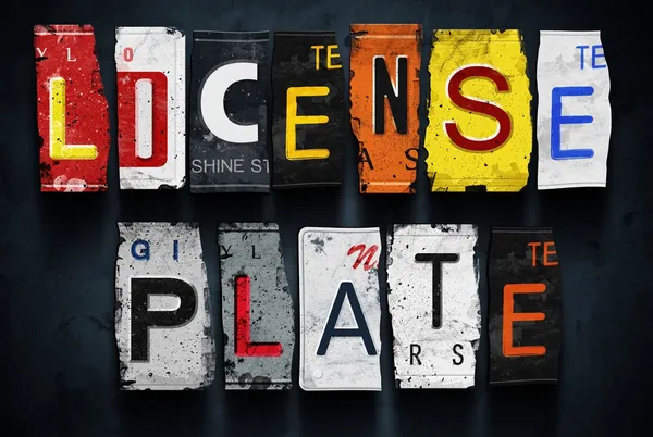 License plate word on vintage car plates, concept sign — Stock Photo, Image