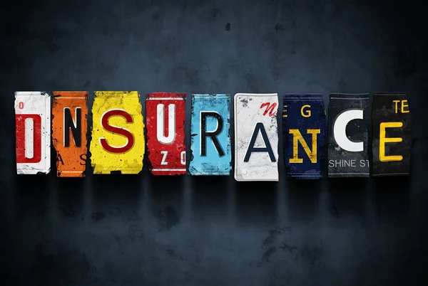 Insurance word on vintage car license plates, concept sign