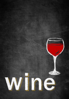 Menü tebeşir tahtası boş çerçeve ve şarap cam