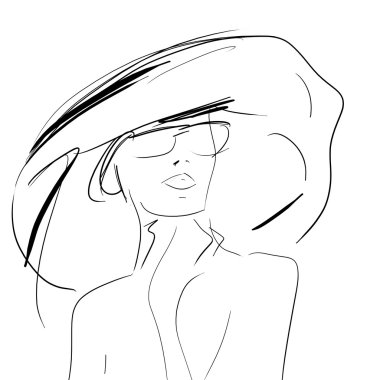 büyük şapka, moda kavramı kadınlarda el kroki çizim