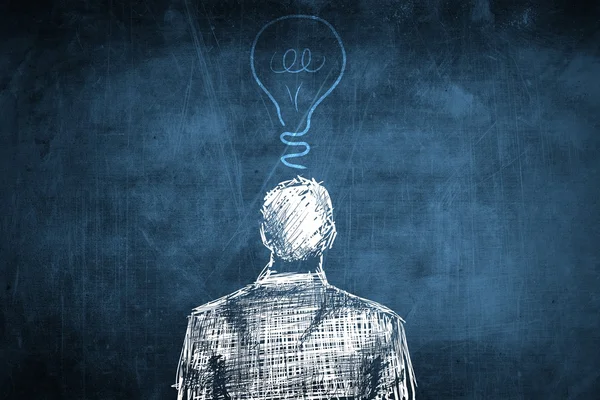 Sketch successful businessman concept, idea light bulb — Stock Photo, Image