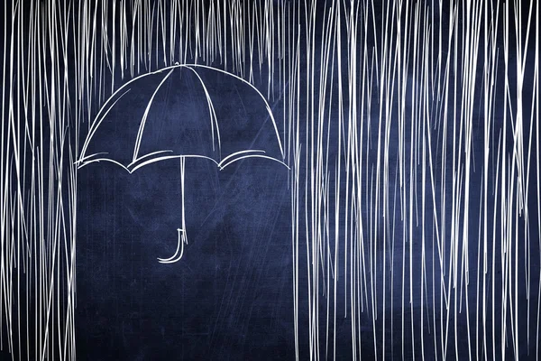 Guarda-chuva e chuva, esboço conceitual em chalkboard — Fotografia de Stock