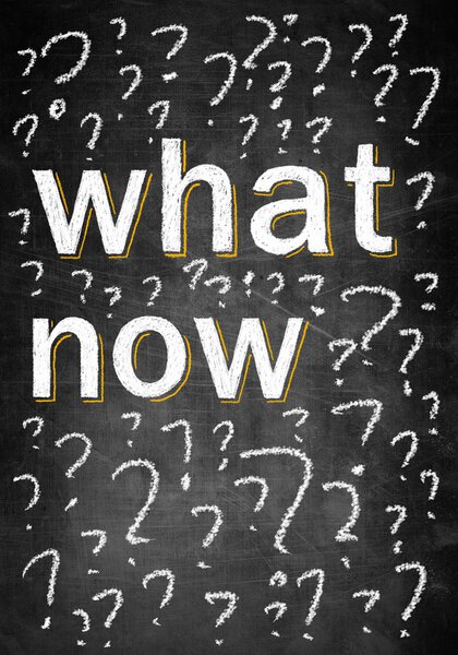 What now on chalk board with many question marks