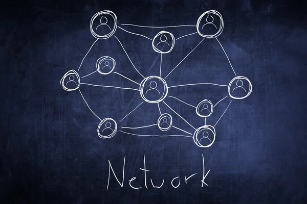 Concept network flow chart on chalkboard — Stock Photo, Image