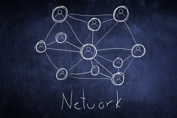 Konzept Netzwerk-Flussdiagramm auf der Tafel — Stockfoto