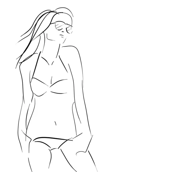 Concept women in bikini, fashion hand drawing sketch - Stock Photo, Image. 