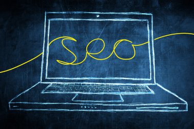 Kroki netbook bilgisayar ekranı iş kavramı ile seo kelime
