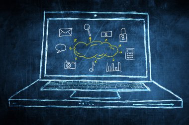 bulut ile netbook bilgisayar ekran konsepti sketch bilgi işlem