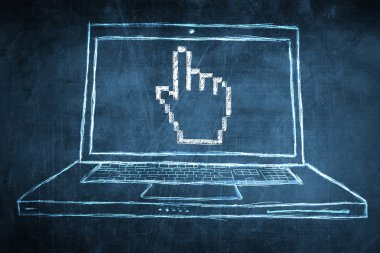 fare imleci el ile netbook bilgisayar ekran konsepti Eskiz