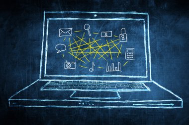 Kroki netbook bilgisayar ekran konsepti ile ağ zihin haritası