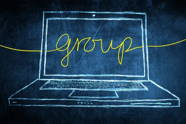 Sketch netbook conceito de negócio de tela de computador com palavra de grupo — Fotografia de Stock