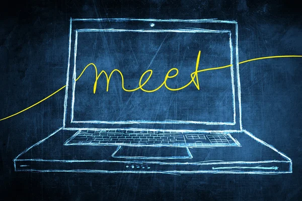 Sketch netbook conceito de negócio de tela de computador com palavra meet — Fotografia de Stock