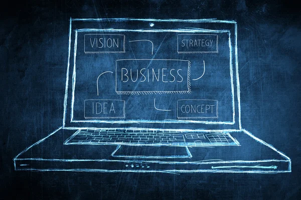 Schema concetto di schermo del computer netbook con diagramma del piano aziendale — Foto Stock