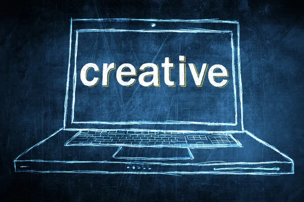 Sketch netbook conceito de tela de computador com palavra criativa — Fotografia de Stock