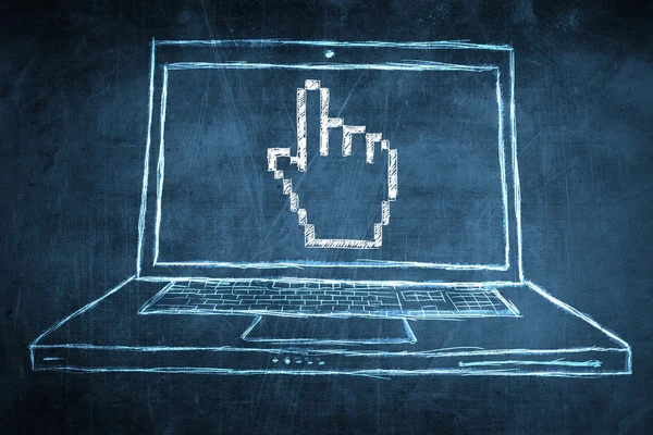 fare imleci el ile netbook bilgisayar ekran konsepti Eskiz