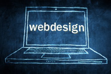 webdesign kelime ile netbook bilgisayar ekran konsepti Eskiz