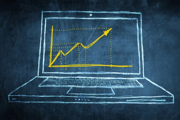 Skizze Netbook-Computerbildschirmkonzept mit steigendem Diagramm — Stockfoto