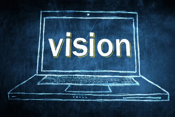 Sketch netbook computer screen concept with vision word — Stock Photo, Image