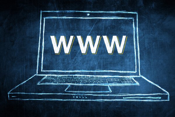 Sketch netbook computer screen concept with www word