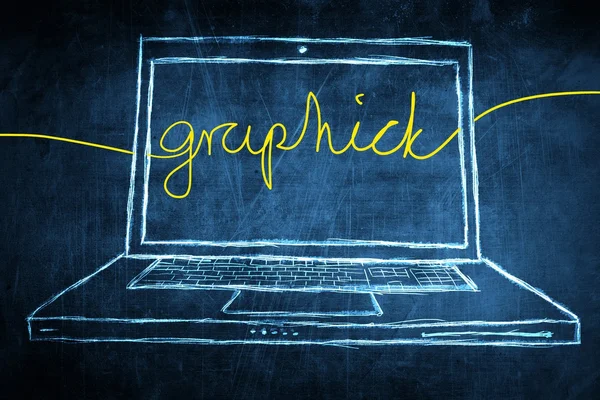 Sketch netbook computer screen internet concept with graphic word — Stock Photo, Image