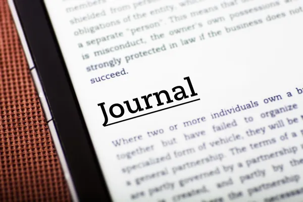 Journal on tablet screen, ebook concept — Stock Photo, Image