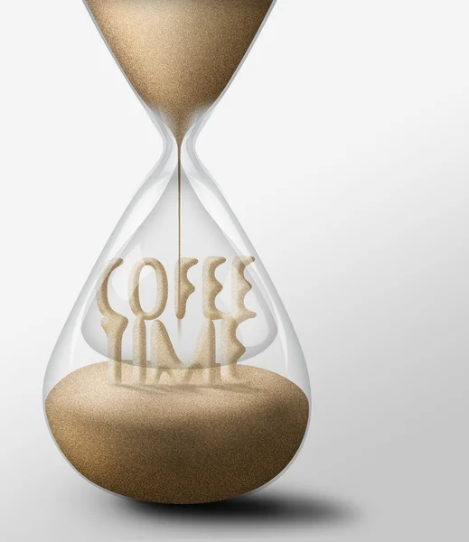 Zandloper met koffie tijd. concept van vrije tijd nad verwachtingen — Stockfoto