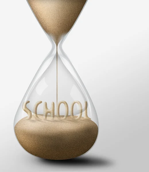 Reloj de arena con la escuela. concepto de juventud pasajera — Foto de Stock