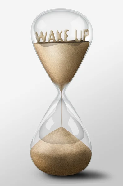 Hourglass with Wake Up made of sand. Concept of work — Stock Photo, Image