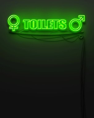 parlak neon tabela ile word tuvalet, boşaltmak