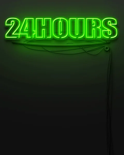 Neon glowing sign with word 24 Hours, copyspace — Stock Photo, Image