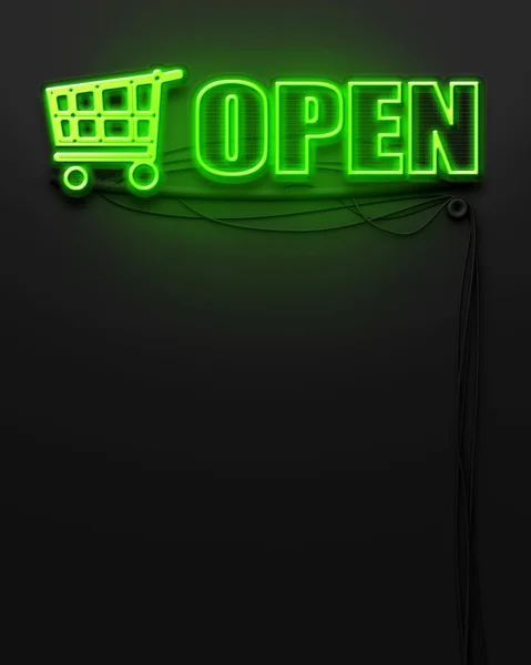 Neon segno luminoso con la parola Aperto, copyspace — Foto Stock