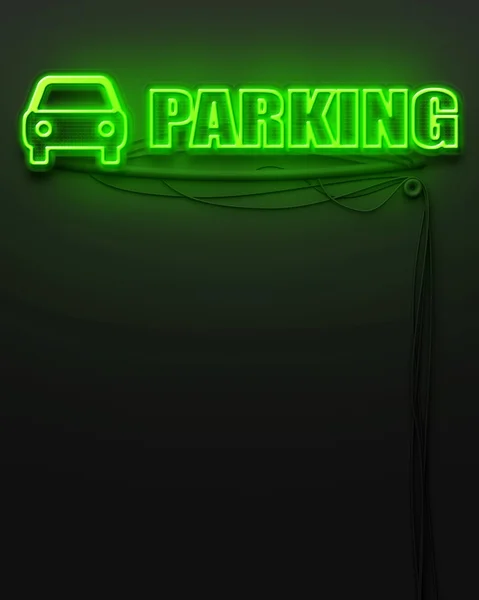 Néon lumineux signe avec mot Parking, copyspace — Photo