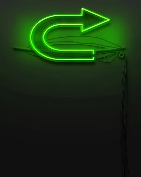 Placa de néon brilhante com sinal de seta, copyspace — Fotografia de Stock