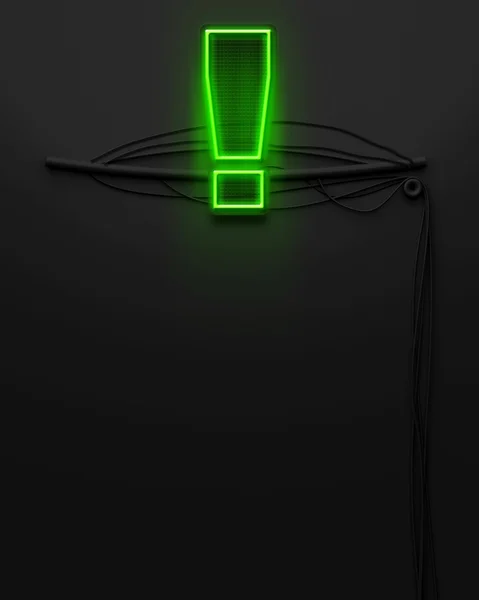 Placa de néon brilhante com ponto de exclamação, copyspace — Fotografia de Stock